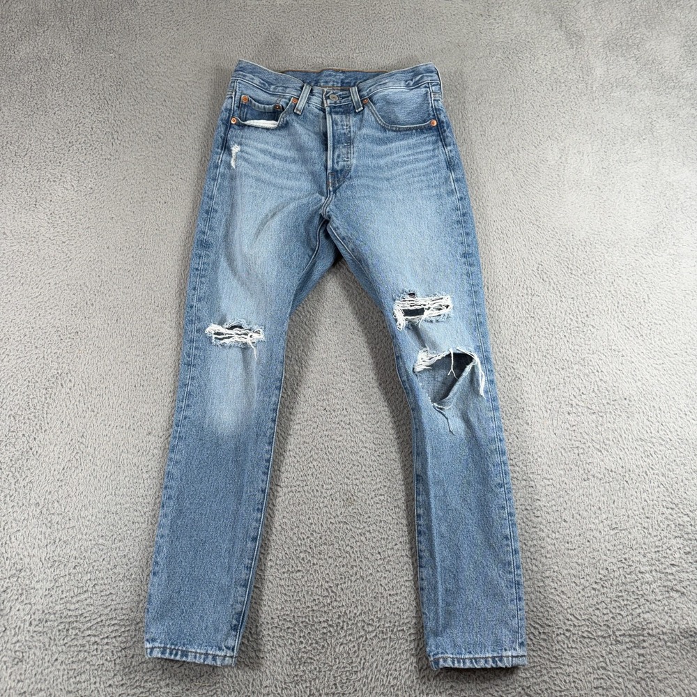 Levi's Jeans Women's 501 S Skinny Mid Rise Distressed Light Wash Blue